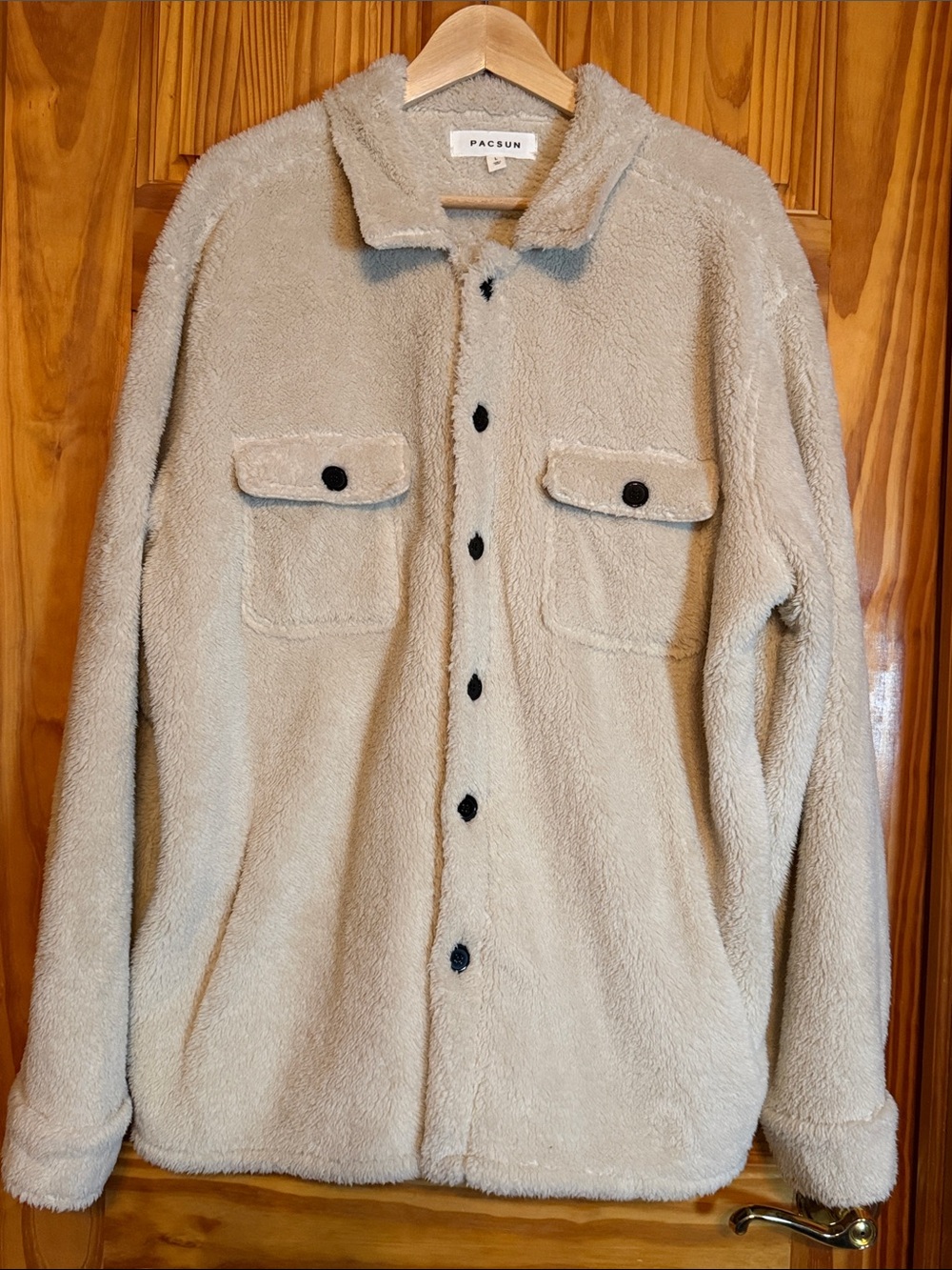 PacSun Beige Sherpa Shirt Jacket with Button Front
